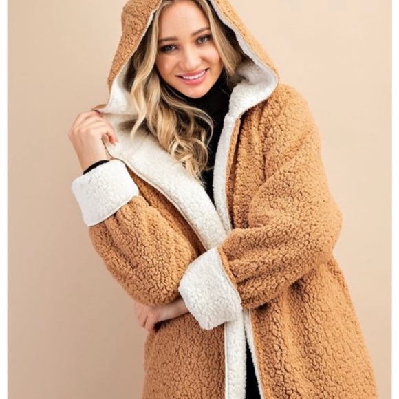 🍂OPEN FRONT CAMEL SHERPA JACKET - Picture 3 of 9